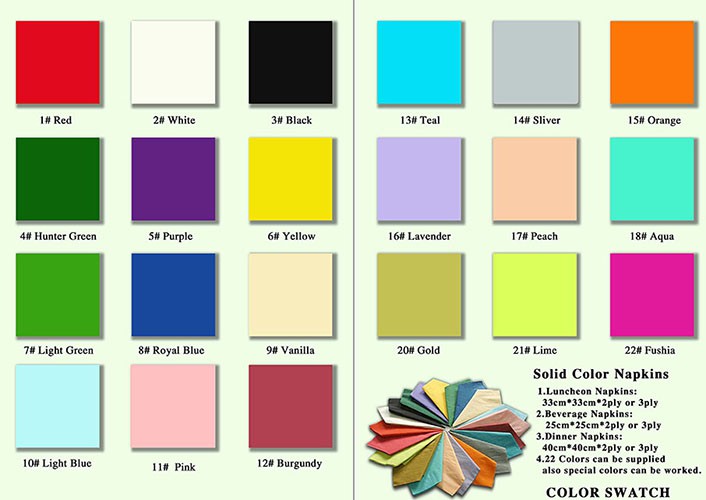 color swatch for full color paper napkin